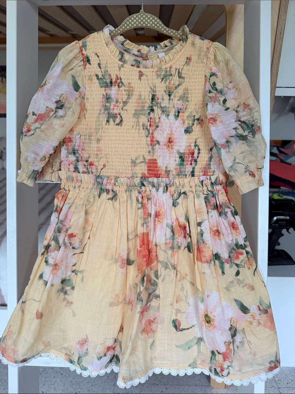 Zimmermann Yellow Floral Smocked Dress with Pink & Green Accents